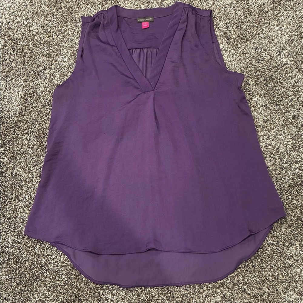 Vince Camuto Deep Purple V-Neck Sleeveless Silk Blouse